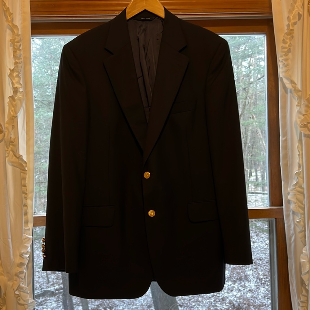 Brooks Brothers Mens Black Wool Suit Jacket Made in Canada Italian Fabric, 41R